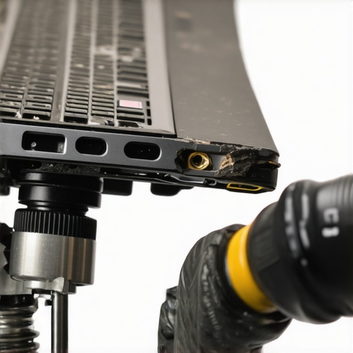 Macro view of applying synthetic lubricant to a laptop hinge to prevent frame damage