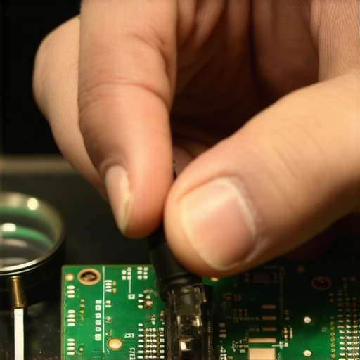 Technician performing delicate soldering on a broken USB flash drive PCB to recover data.
