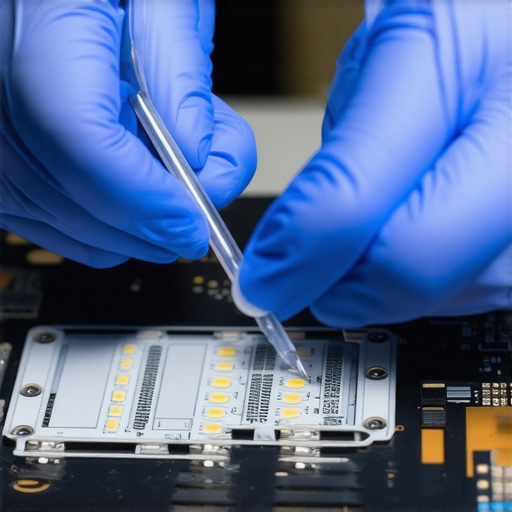 Technician carefully gluing an LED diffuser lens inside a laptop screen