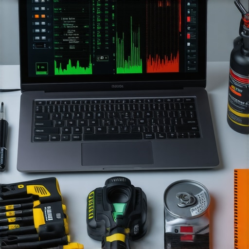 A laptop displaying diagnostic software next to professional computer repair tools.