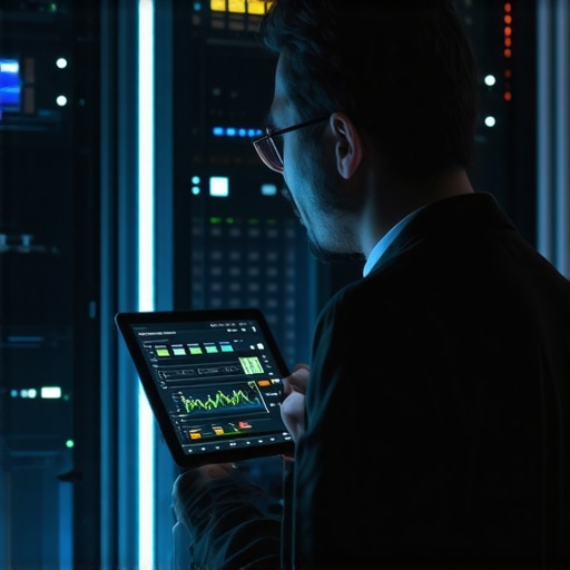 IT professional monitoring server health telemetry and hardware stats in a data center.