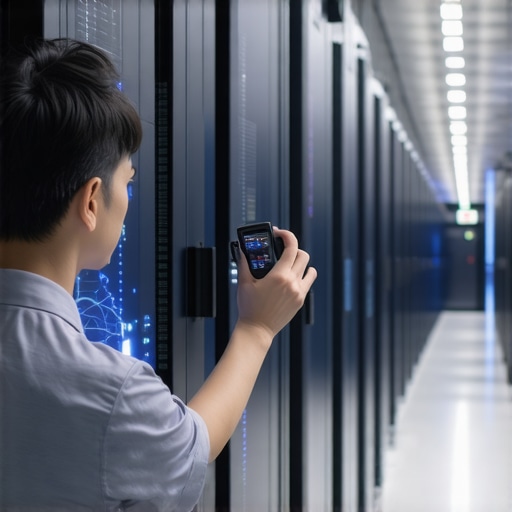 Technician using thermal imaging to prevent server overheating
