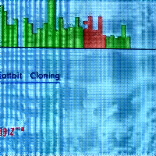 A computer screen displaying technical hex code and a data recovery progress bar during a drive cloning operation.