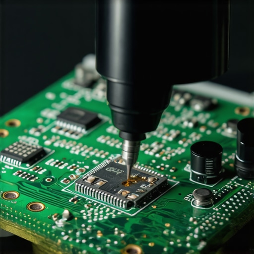 A technician performing precise circuit board repair under a microscope.
