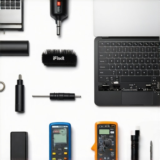 A collection of professional computer repair and maintenance tools on a workbench.
