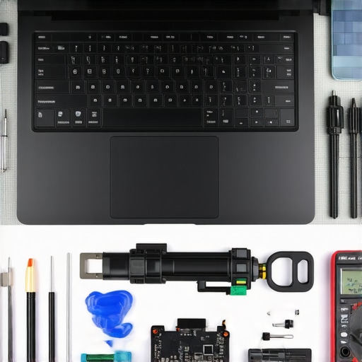 Professional laptop repair tools laid out on an anti-static mat for maintenance.