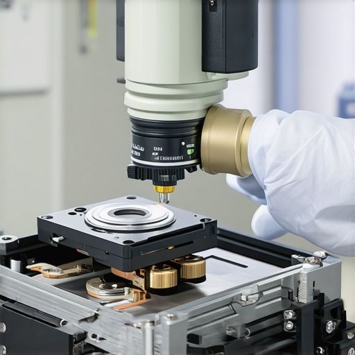 Technician inspecting a damaged hard drive in a specialized cleanroom for professional data recovery.