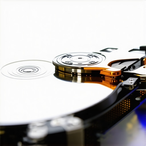 Professional Data Recovery Hardware Inspection Internal view of a hard drive platter and actuator arm during professional data recovery