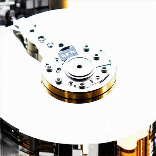 Macro view of an open hard drive platter and actuator arm representing professional data recovery services.