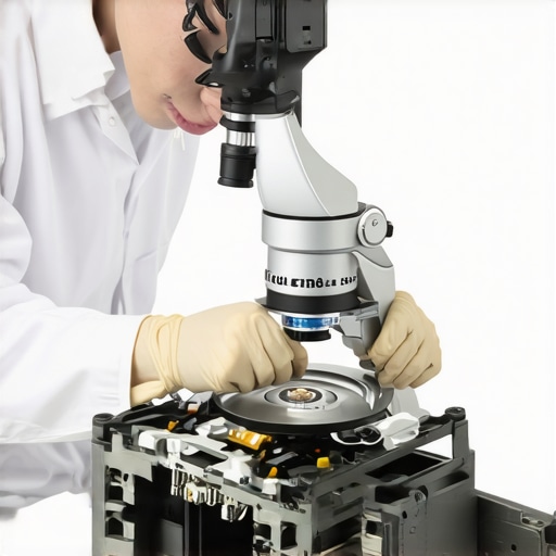 Technician performing advanced data recovery on a hard drive in a clean room