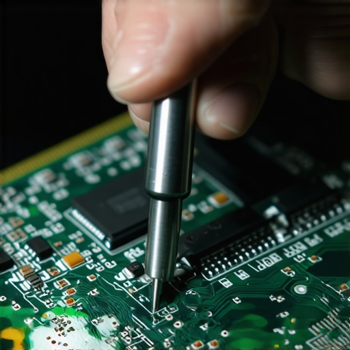 A technician performing advanced data recovery on a circuit board.