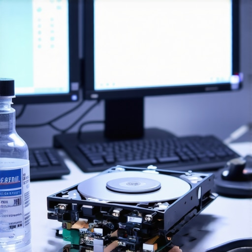 Professional Data Recovery Tools in Action Technician using advanced data recovery software and tools to salvage files from a damaged hard drive.