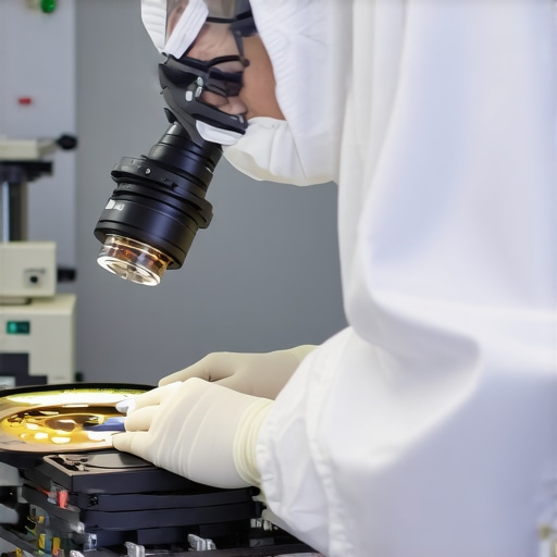 Technician performing professional data recovery on a hard drive in a controlled environment