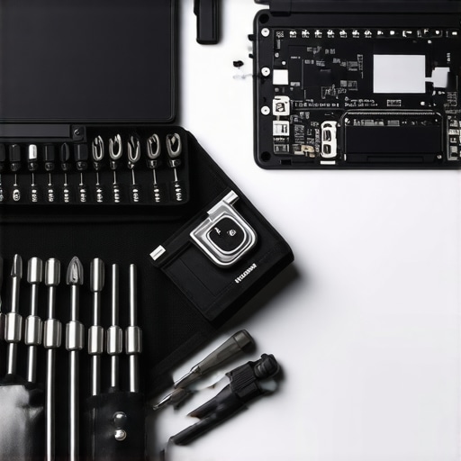 A precision toolkit and anti-static gear used for professional laptop maintenance and repair.