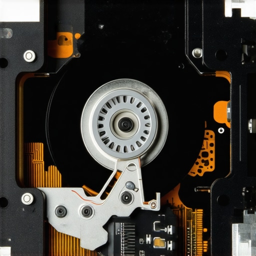 A close up of the internal components of a hard disk drive during a professional data recovery process