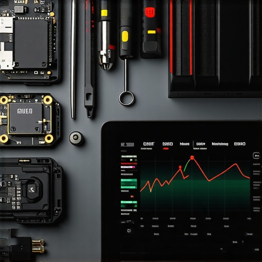A professional workbench with specialized tools for laptop repair and hardware health monitoring.