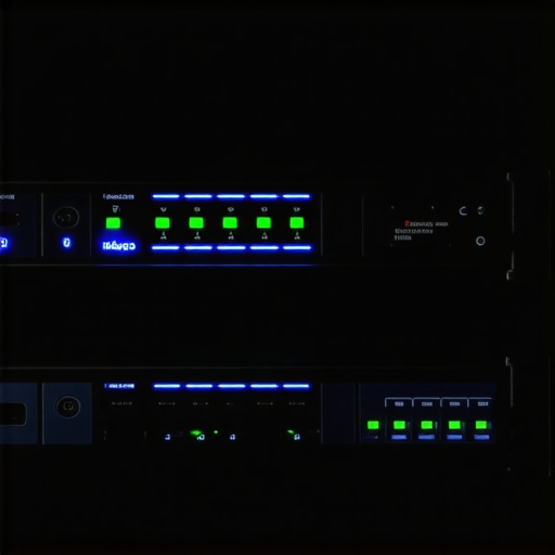 Hardware firewall installed in a server rack for business cybersecurity