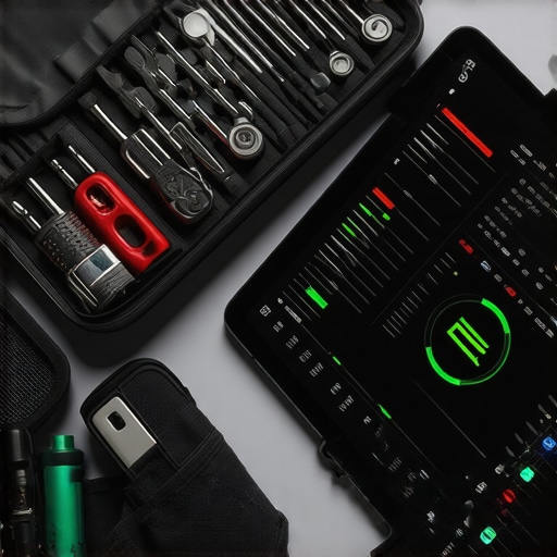 Professional Hardware Maintenance Tools A professional tech repair workspace showing maintenance tools and hardware diagnostic software.