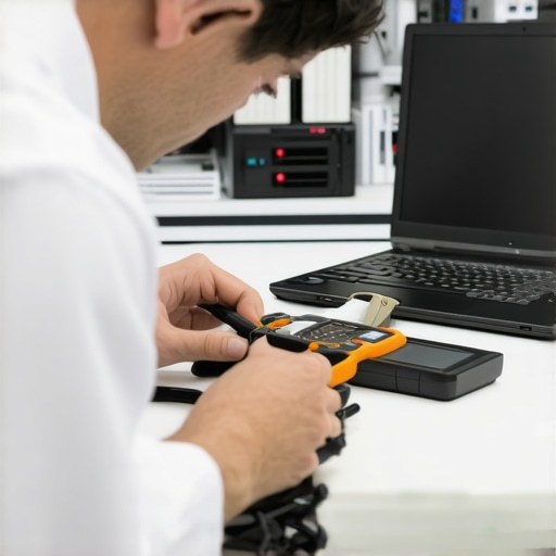 Technician performing hardware maintenance and diagnostics on a laptop