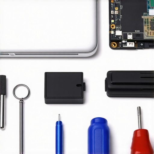 A technician's desk with tools and laptop components for repair.