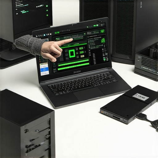 Technician monitoring laptop health and data backup systems for long term maintenance.