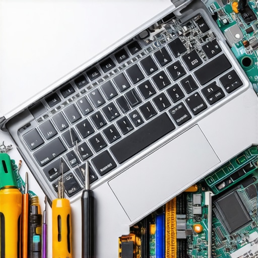 A technician disassembling a laptop to show the complexity of internal hardware and motherboard circuits.