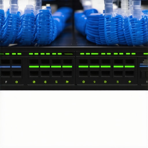 A photo of a managed network switch used for improving office data transfer speeds.