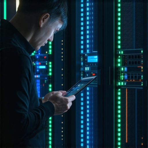 Professional Monitoring in a Data Center Technician monitoring server health in a professional colocation facility