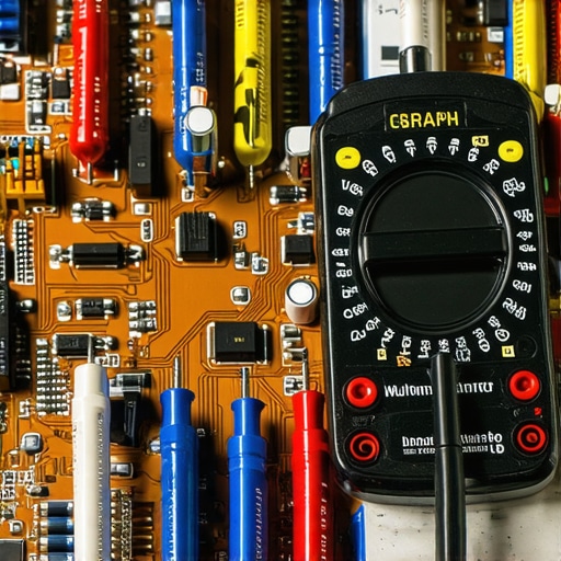 A digital multimeter being used to test for short circuits on a computer motherboard