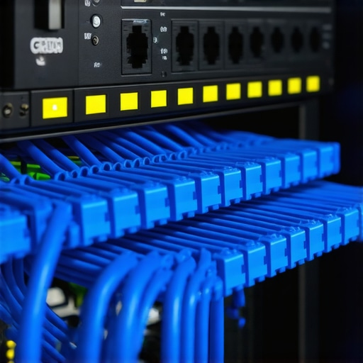 A hardware firewall appliance inside a server rack for network segmentation.
