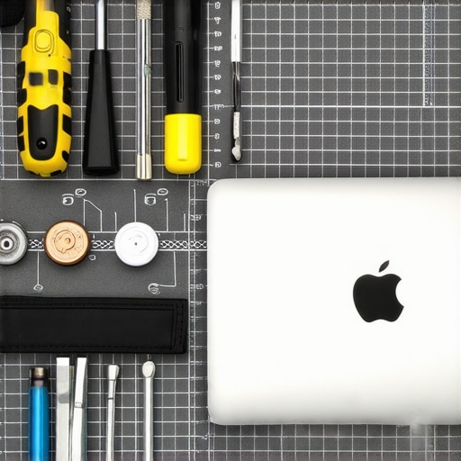A collection of professional tools used for laptop repair and hardware maintenance on a blue anti-static mat.