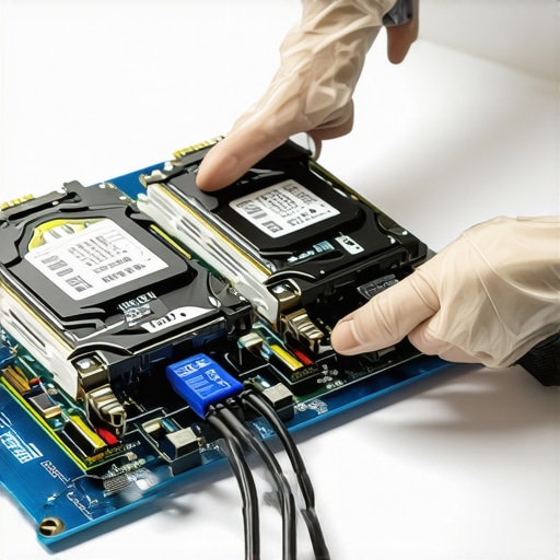 A technician using a hardware cloner to rescue data from a failing SSD drive