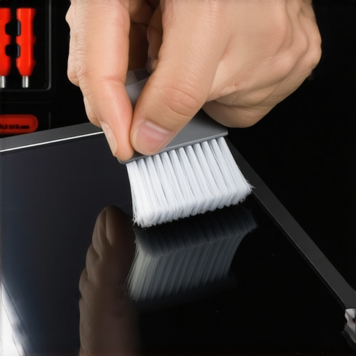 A technician cleaning a laptop touchpad with professional anti-static tools to prevent cursor issues.