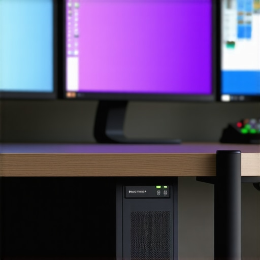 An APC Uninterruptible Power Supply unit providing clean power to a professional computer setup.