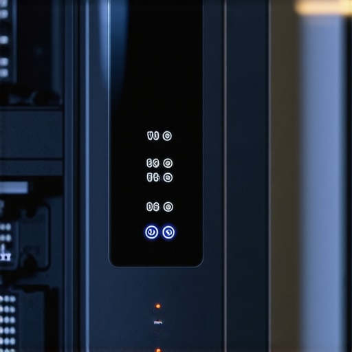 A modern UPS battery backup unit protecting a computer workstation from power surges.