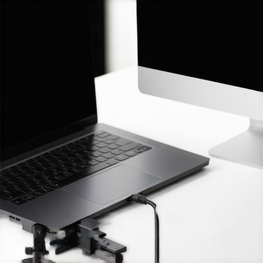 Professional data recovery setup using external adapters A hard drive connected via USB adapter for data recovery on a tech workbench