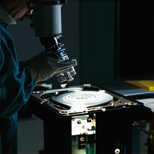 Specialist performing advanced data recovery on a hard drive in a controlled lab environment.