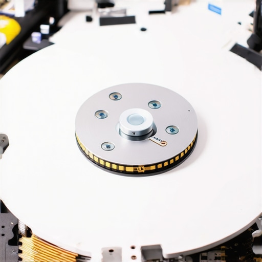 A close-up of internal hard drive platters and actuator arm during professional recovery