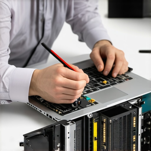 Technician checking laptop hardware for bottlenecks