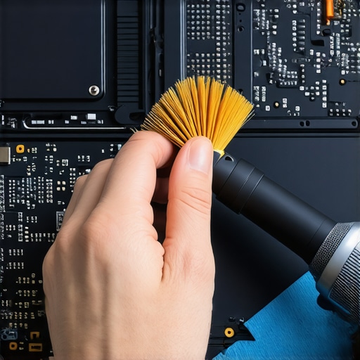 Technician cleaning dust from laptop fan and heat sink