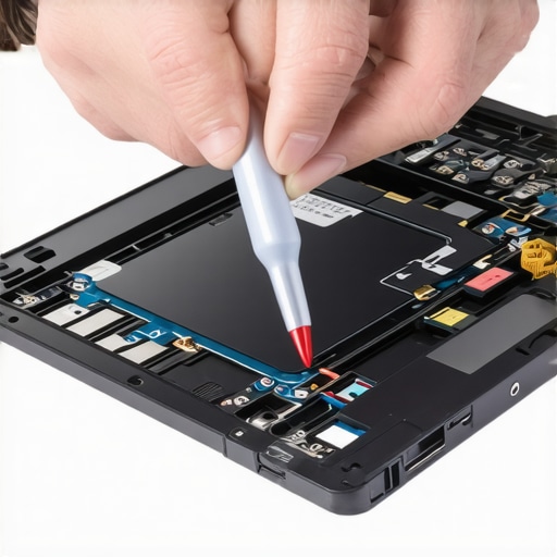 Technician loosening a laptop bezel to fix screen pressure marks.