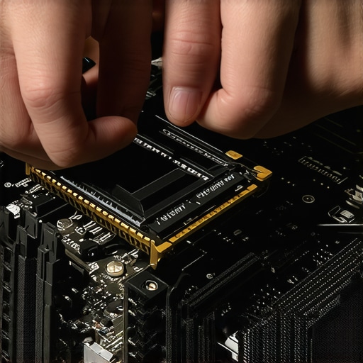 Close up of a person installing RAM into a motherboard slot