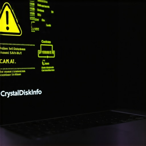 A computer screen displaying hard drive health diagnostic tools with a yellow caution warning for failing hardware.