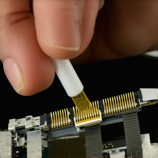 Seating the laptop display cable Close-up of a technician connecting a laptop screen ribbon cable to the motherboard