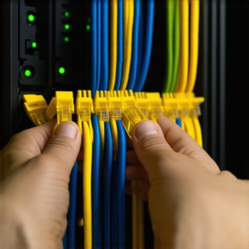 Severing Network Connections During Ransomware Attack IT professional disconnecting network cables to isolate an infected server from the rest of the business network.