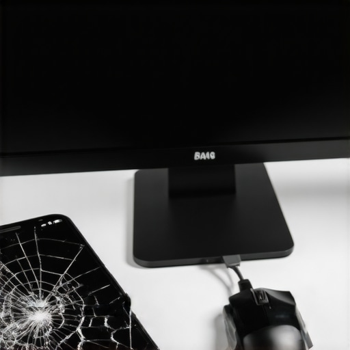 Smartphone with broken screen connected to monitor and mouse for data recovery
