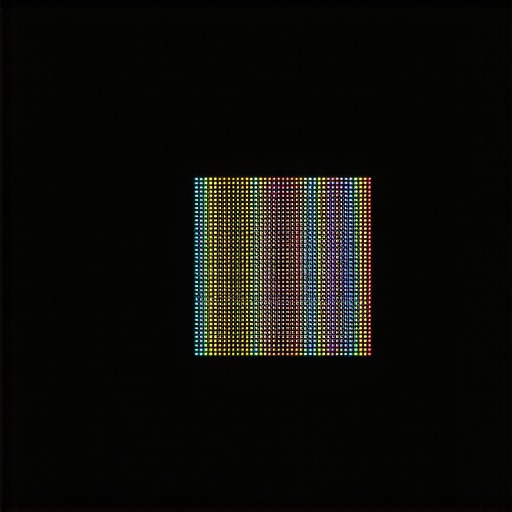 Close up of a laptop screen using a software tool to fix a stuck pixel with colorful static noise.