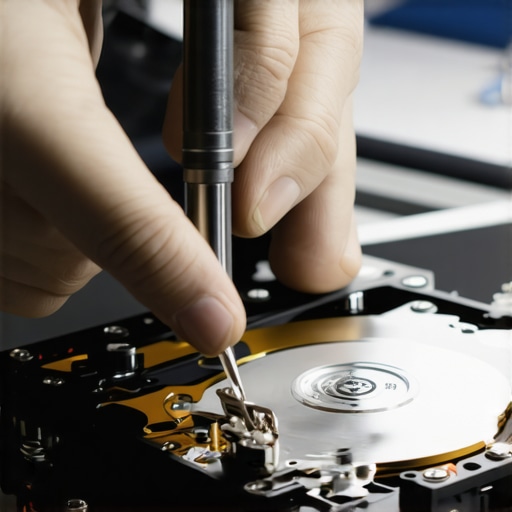 Professional data recovery process showing internal hard drive components