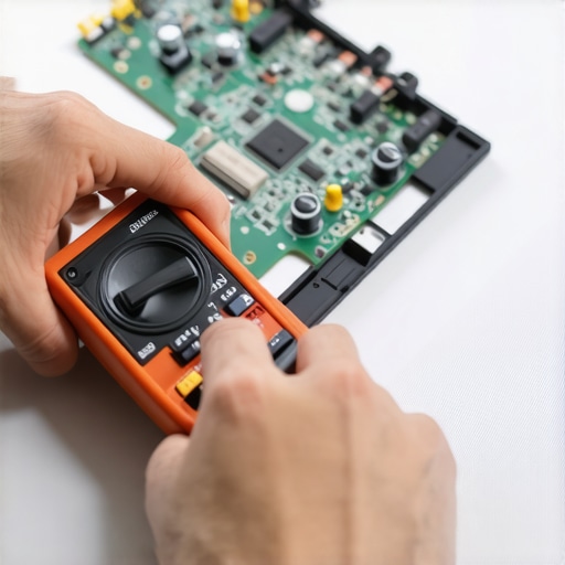 Technician testing laptop screen voltage Advanced laptop screen hardware troubleshooting