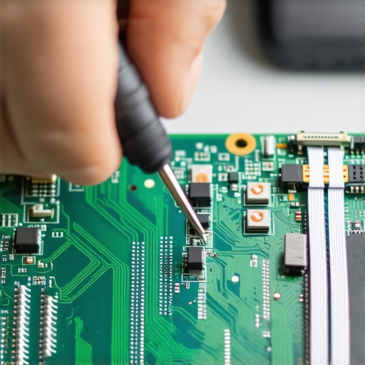 Close-up of motherboard repair identifying backlight failure instead of broken screen